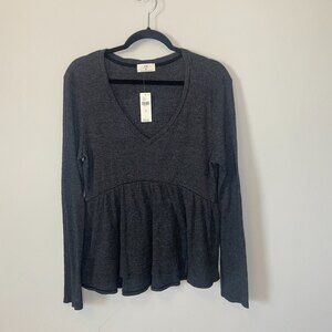 T.la Anthropologie Long Sleeve Black Peplum Shirt Sz Medium